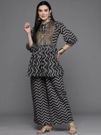 Ahalyaa Women Printed Ethnic Co-Ords - Black Color | Grocsy