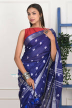 Very Much Indian Handmade Tie And Dye Cotton Saree By Women Weavers - Indigo Blue | Grocsy