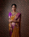 DEIANA'S Beautiful Designer Golden zari Soft Lichi Silk Saree - Yellow | Grocsy
