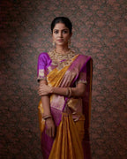 DEIANA'S Beautiful Designer Golden zari Soft Lichi Silk Saree - Yellow | Grocsy