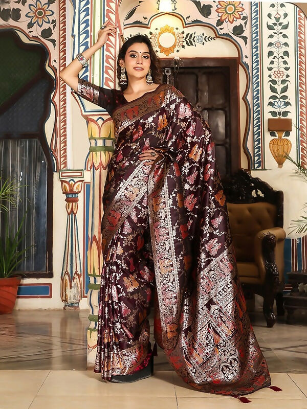 Shree Shyam Fashion Maroon Silk Saree | Grocsy