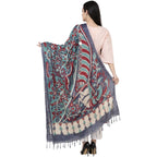 A R Silk Modal Kalamkari Print Fancy Grey Coloured Dupatta | Grocsy