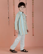 Joban Fashion Kids Island Cotton Full Sleeves Striped Kurta and Pyjama- Blue | Grocsy