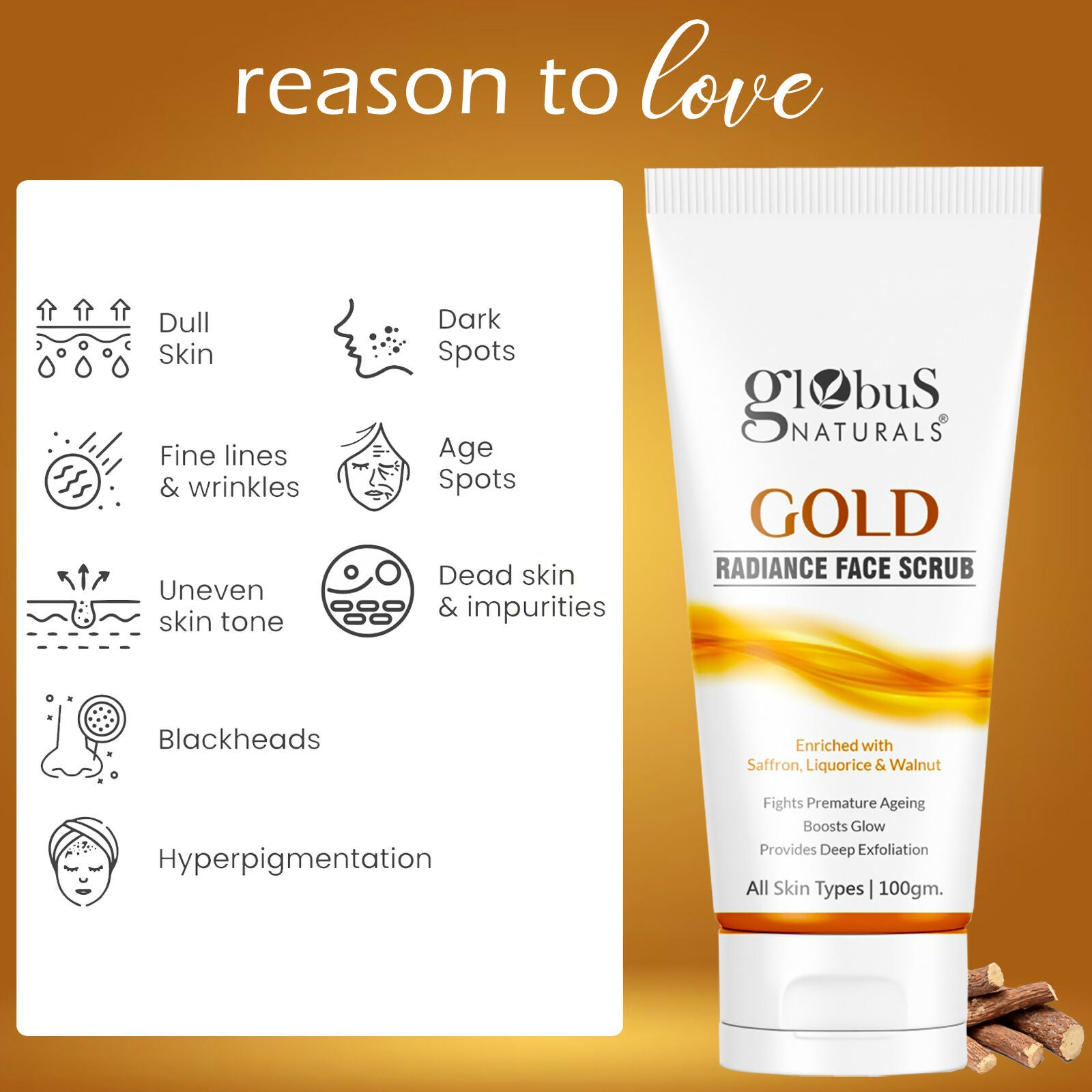 Globus Naturals Gold Radiance Anti Ageing & Brightening Face Scrub | Grocsy