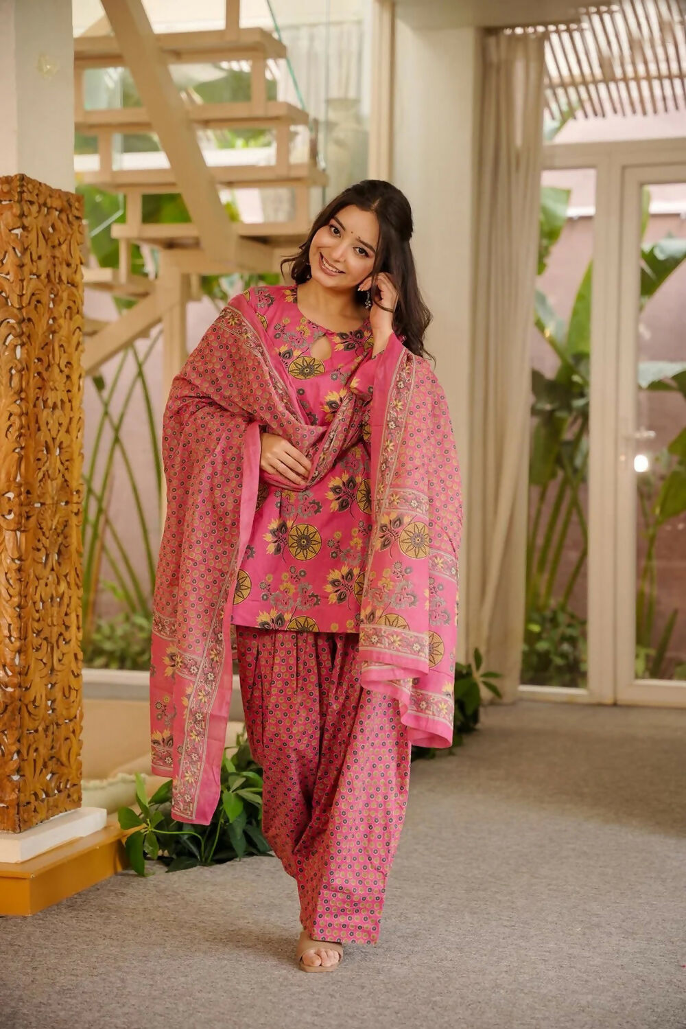 Aayaa Designer Cotton Silk Farshi Salwar Set - Pink | Grocsy