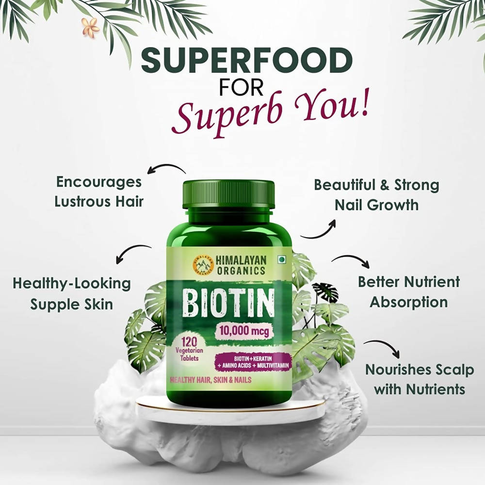 Himalayan Organics Biotin 10000 Mcg with Keratin, Amino Acids & Multivitamin Tablets | Grocsy