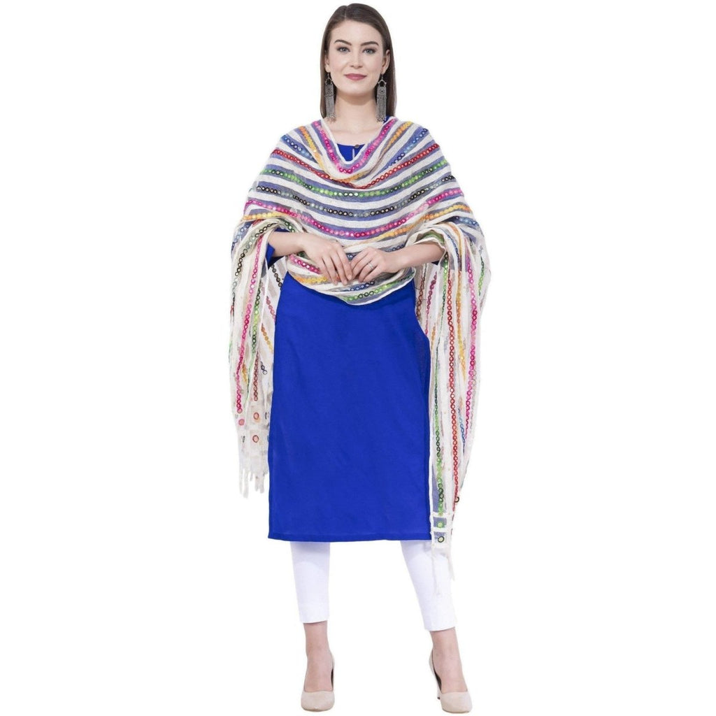 A R Silk Women's Multi Thread Work Orgenza Cotton White Dupattas and Chunnis | Grocsy