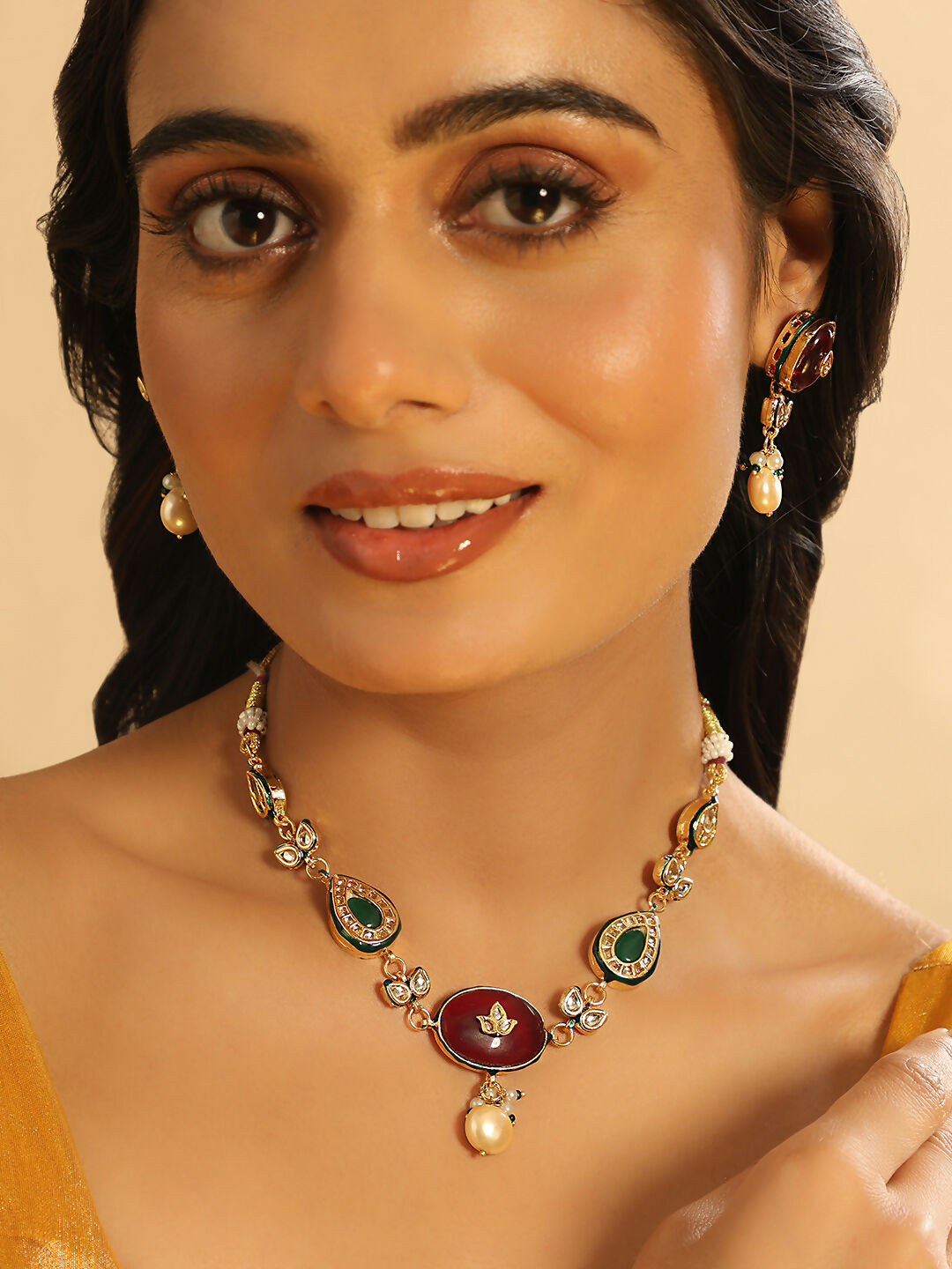 Nuyug 22K Gold Plated Radiant Sage Stone Kundan Necklace | Grocsy