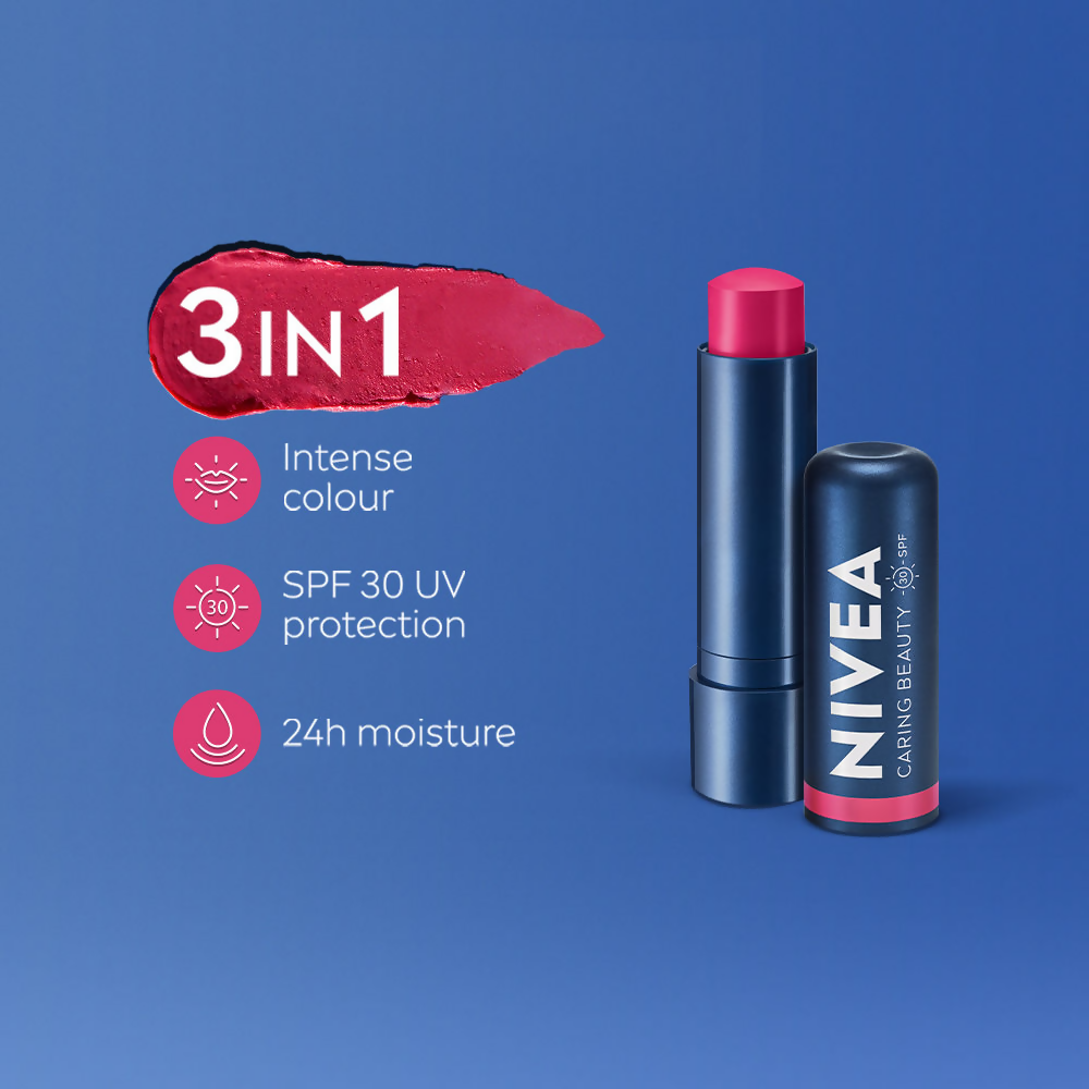 Nivea Lip Caring Beauty Red Lip Balm With SPF 30 - Pink | Grocsy