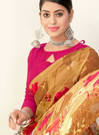 Brown Georgette Floral Printed Saree With Unstitched Blouse Piece - Jyoti | Grocsy
