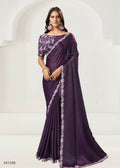 Dark Purple Silk Crepe Cord Embroidered With Sequence Work, Moti Work Saree - Norita Nirali | Grocsy