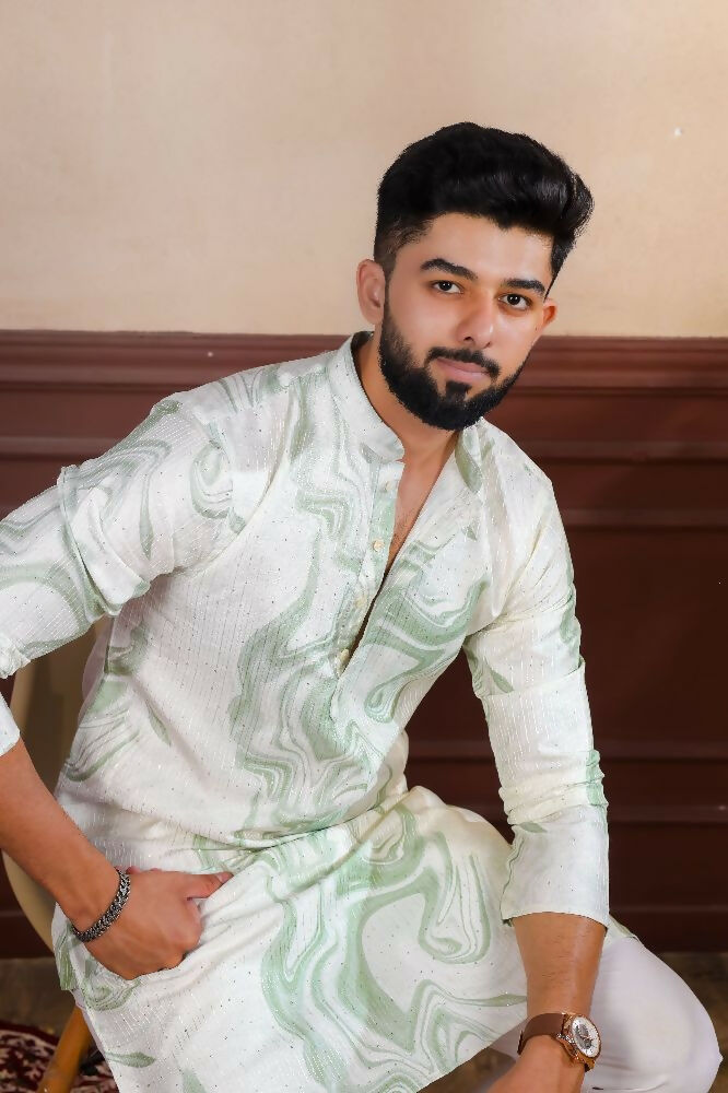 Green Art Silk Digital Printed, Embroidery Work Kurta Set - Mahotsav | Grocsy