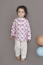 Breathables Kids Boys & Girls Cotton Night Suit – Purple Dinosaur Print Kurta & Pyjama Co-Ord Set | Grocsy