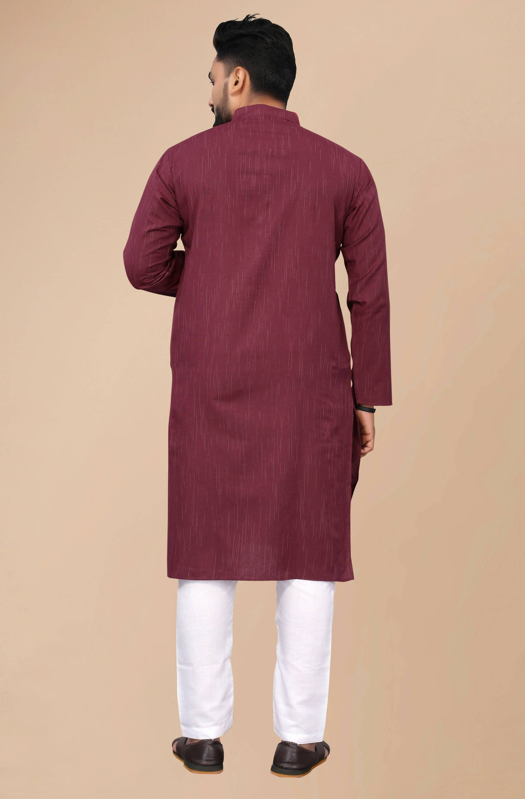 Men's Burgundy Striped Cotton Kurta - Mahotsav | Grocsy