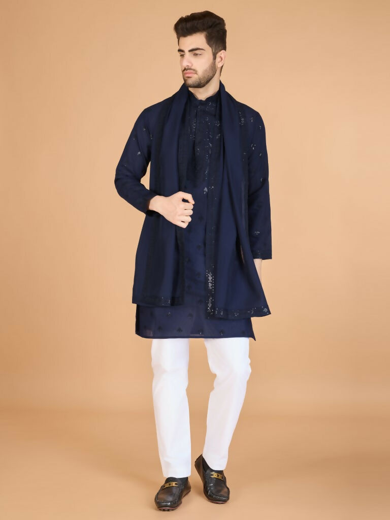 Vastranavya Navy Blue Exclusive Festival Wear Viscose Silk Thread with Sequence Embroidered Work Kurta with Dupatta | Grocsy