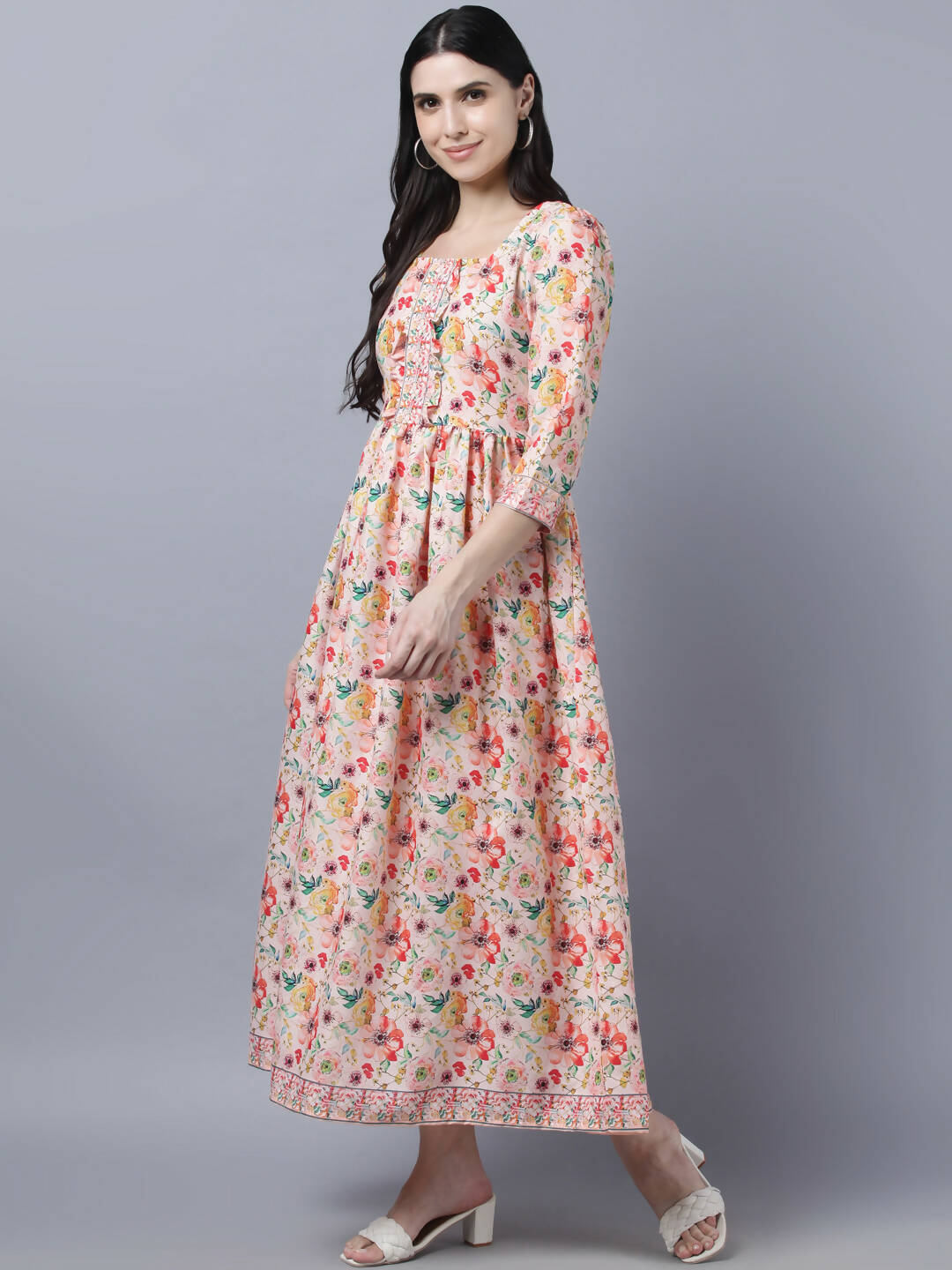 Myshka Women Multicoloured Printed Fit and Flare Ethnic Dress | Grocsy