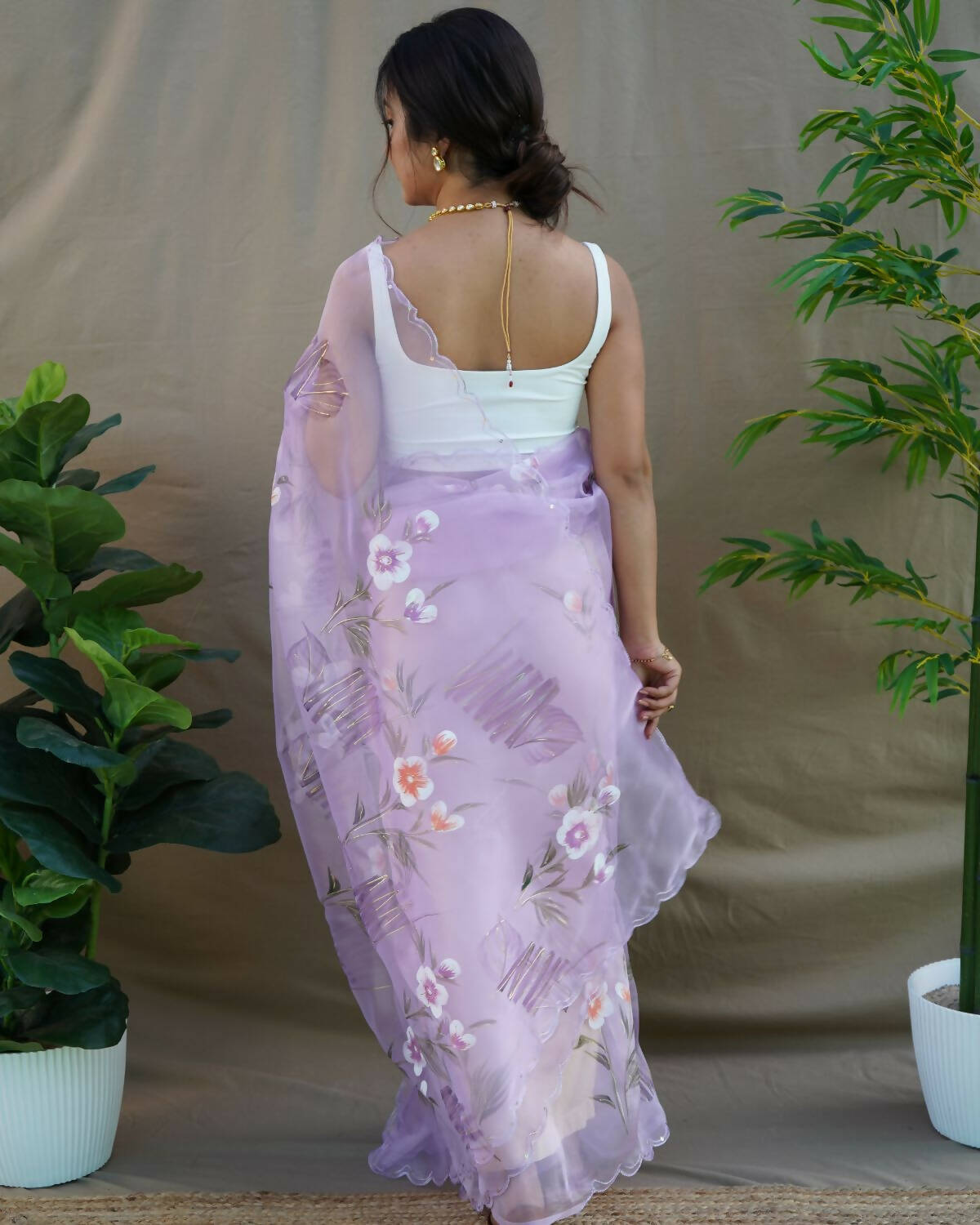 Vamsee Lavender Organza Saree | Grocsy