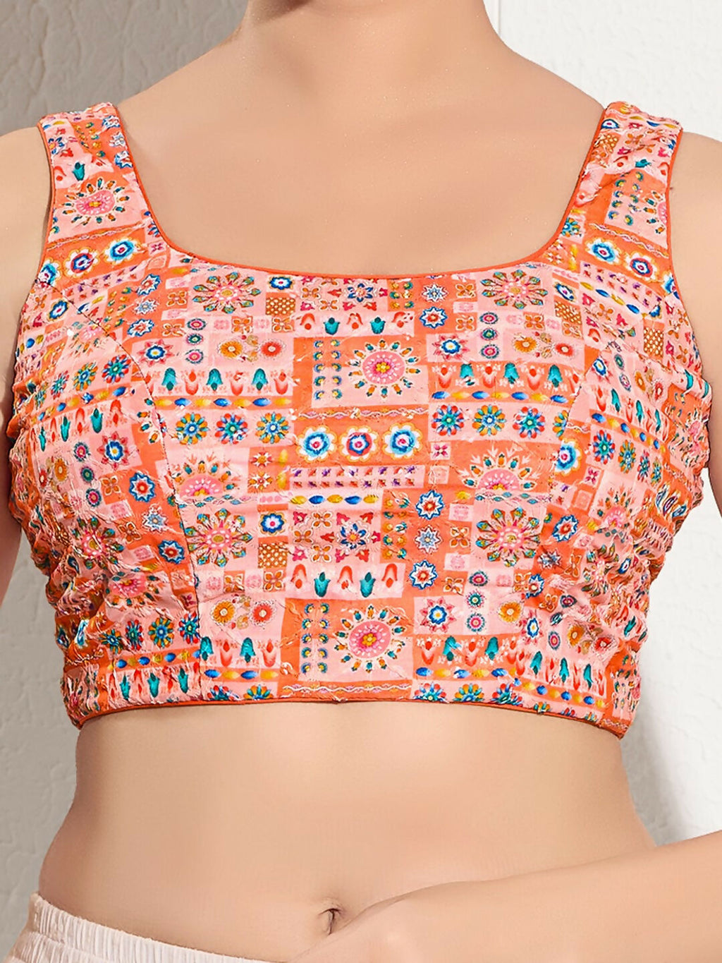 Joban Fashion Peach Viscose Rayon Padded Blouse With Square Neck Sleeveless | Grocsy