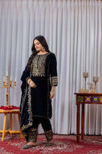 Teeya Creation Blue Color Velvet Designer Embroidery Work party Wear Suit | Grocsy