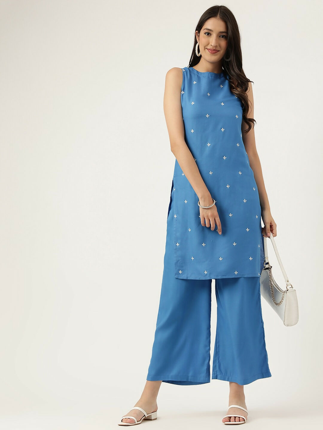 Joban Fashion Blue Rayon and Embroidered Work Straight Kurta Bottom Set | Grocsy