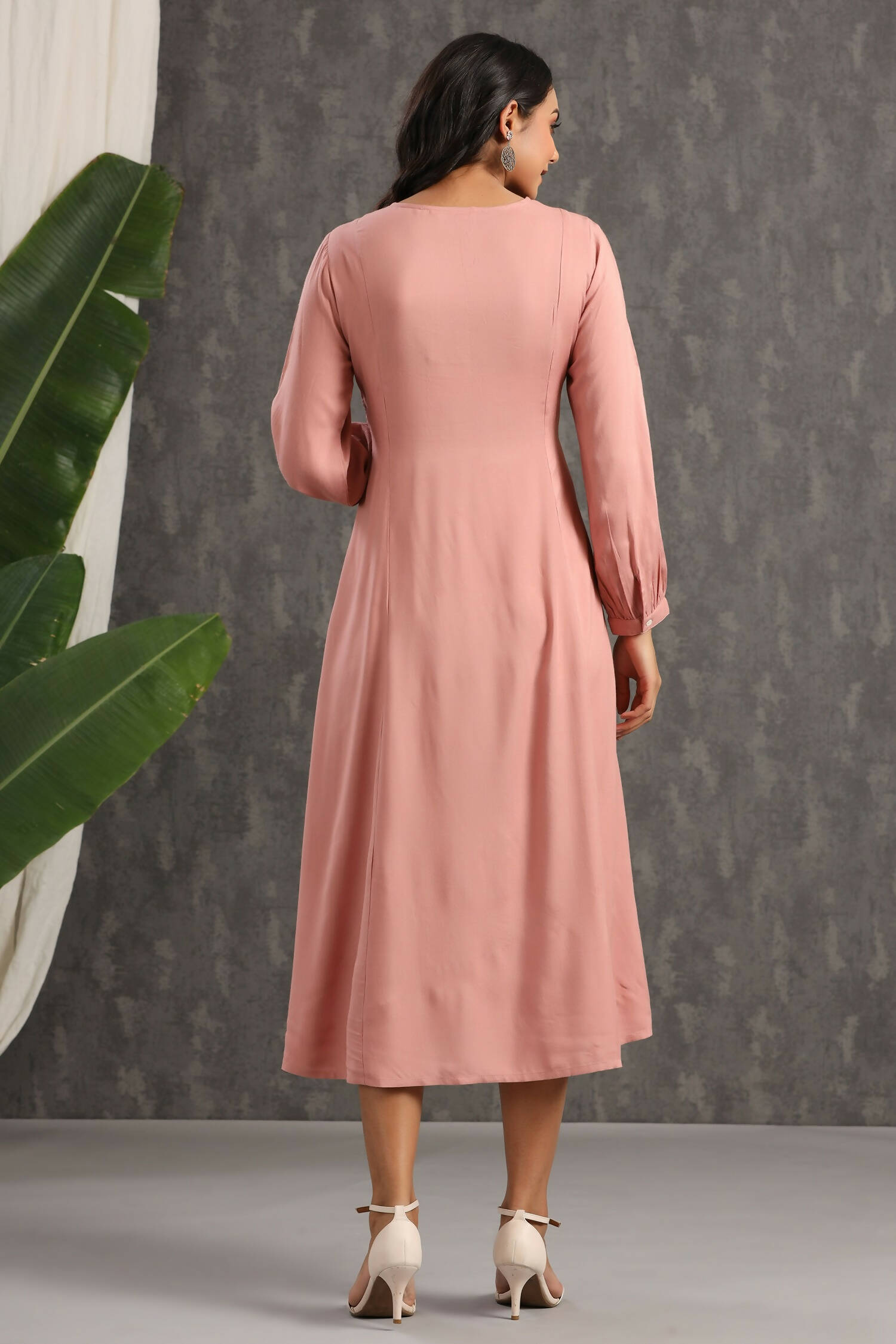 Juniper Womens Onion Pink Rayon Solid Maxi Dress With Mirror Embroidery And Full Sleeve | Grocsy