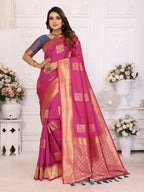 Anaita Rani Pink Soft Silk With Zari Weaving Borders Saree With Blouse | Grocsy