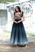 Jyoti Fashion Women's Black Sequins Embroidery Faux Blooming Anarkali Dress | Grocsy