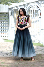 Jyoti Fashion Women's Black Sequins Embroidery Faux Blooming Anarkali Dress | Grocsy