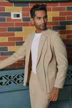 Saville Beige Curve Blazer Set – 4-Way Stretch Wedding & Party Suit For Men by Hilo Design | Grocsy