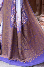 Joban Fashion Shade Of Orchid Crepe Chiffon Pure Handloom Banarasi Silk Saree | Grocsy