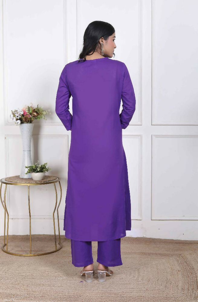 Miravan Womens Purple Floral Printed Angrakha Style Kurta With Palazzo | Grocsy