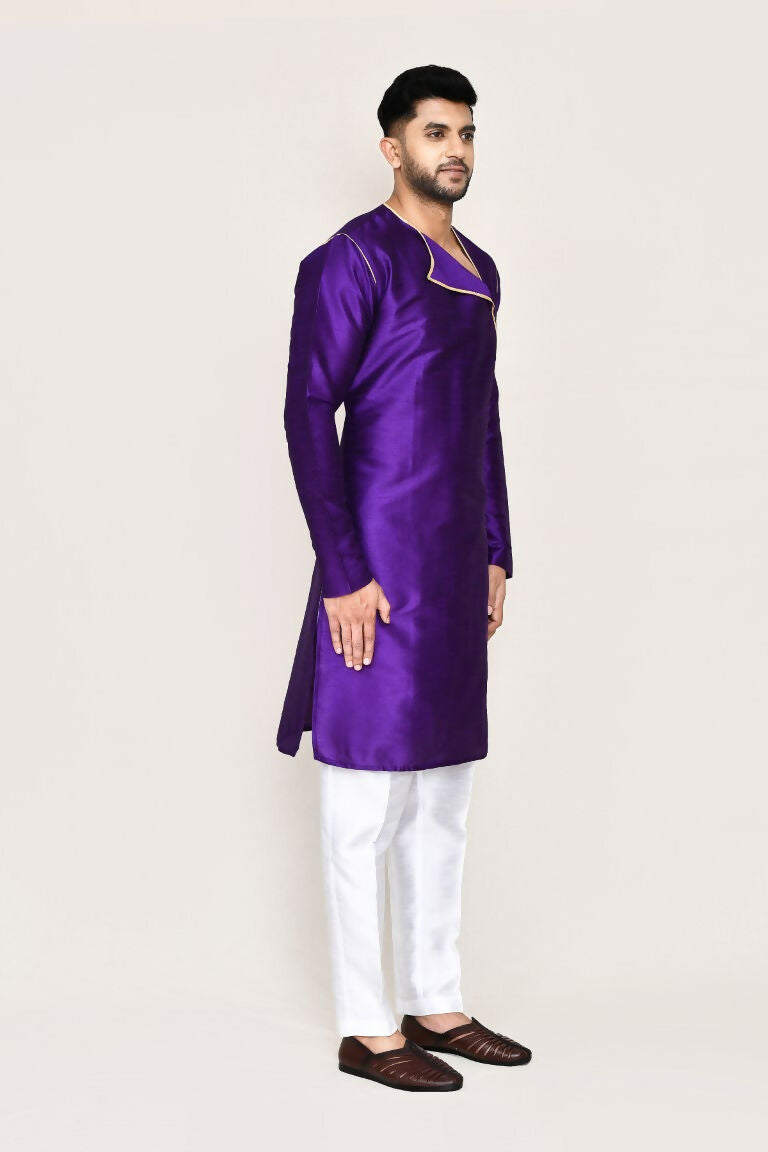 Joban Fashion Purple Colored Art Silk Fabric Kurta With Straight Fit Pant | Grocsy
