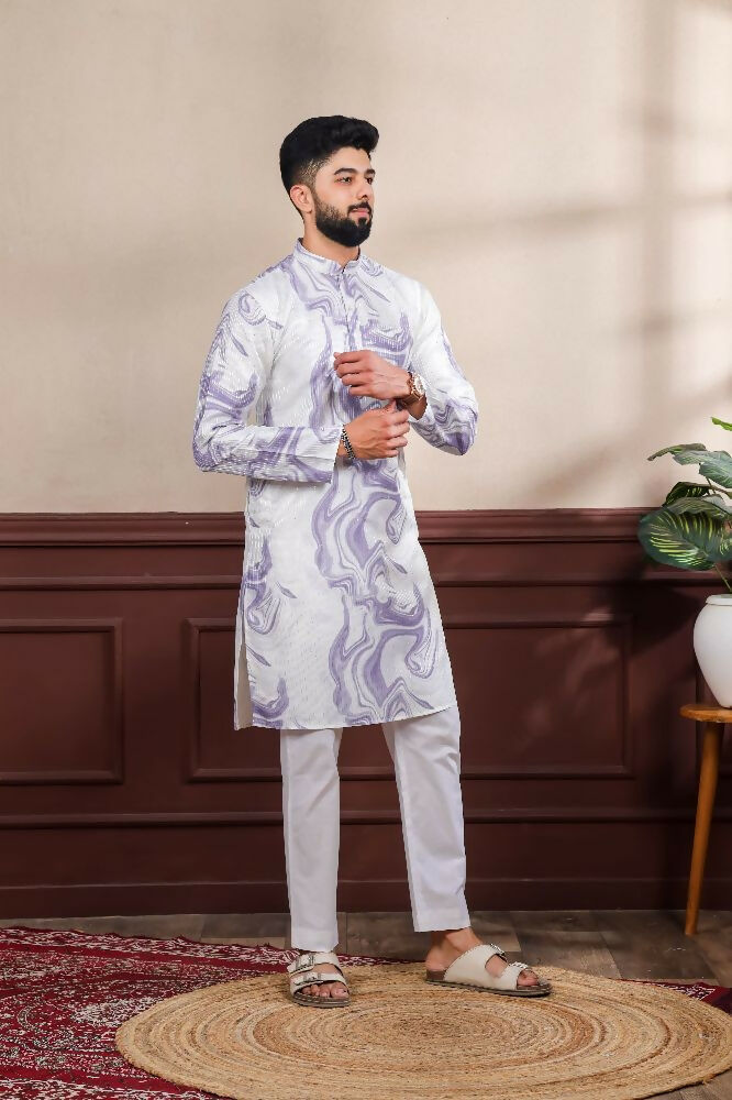 Purple Art Silk Digital Printed, Embroidery Work Kurta Set - Mahotsav | Grocsy