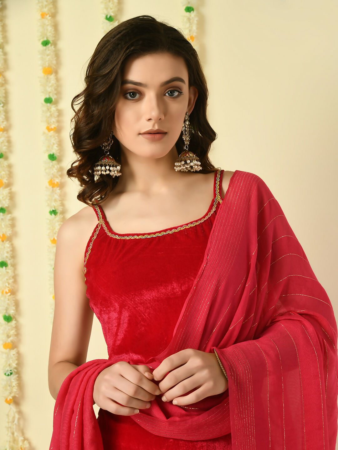 Myshka Women's Pink Velvet Kurti & Sharara With Dupatta Party Sets | Grocsy