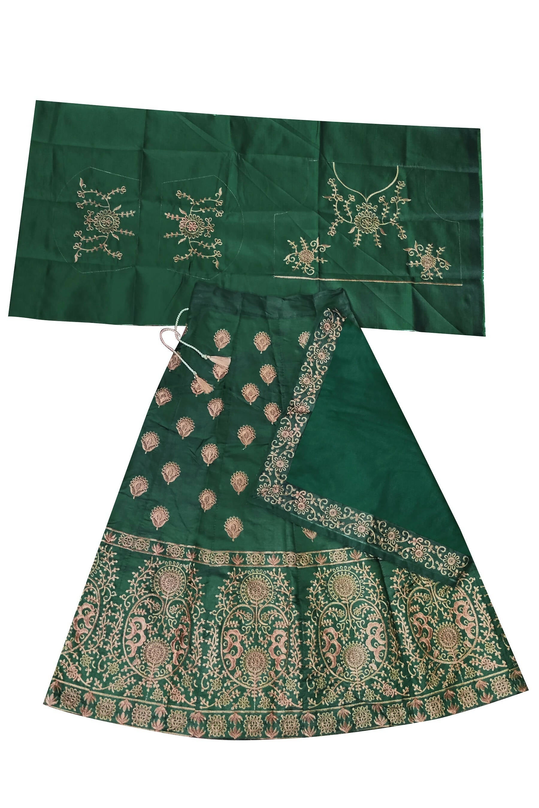 Dwiden Green Gulab Tafetta Sattin Semi-Stitched Girl'S Lehenga Choli | Grocsy