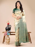 Shree Shyam Fashion Aura Silk Cream Green Banarasi Silk Saree | Grocsy