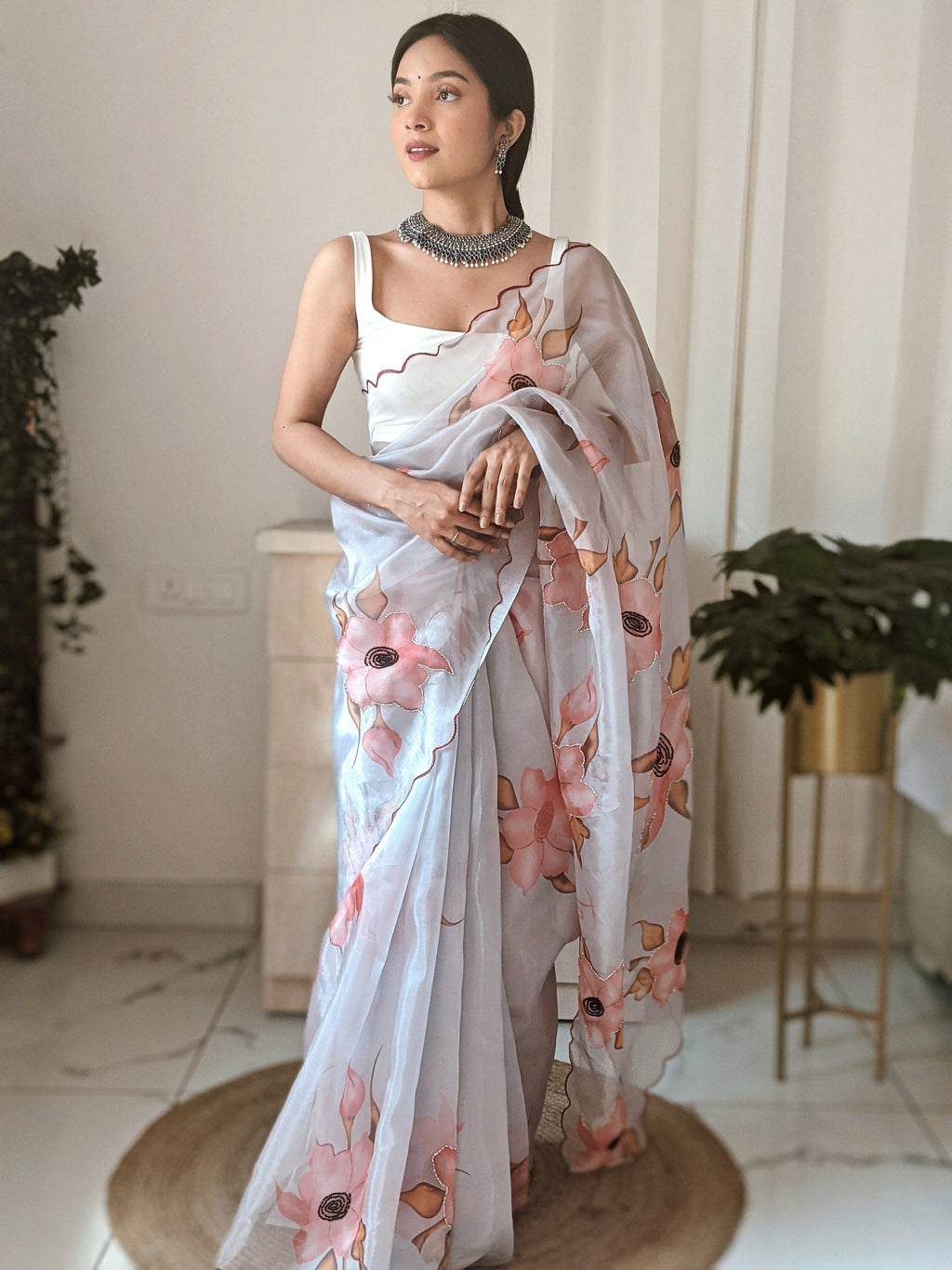 Vamsee Pinki Khatali Grey Organza Saree | Grocsy