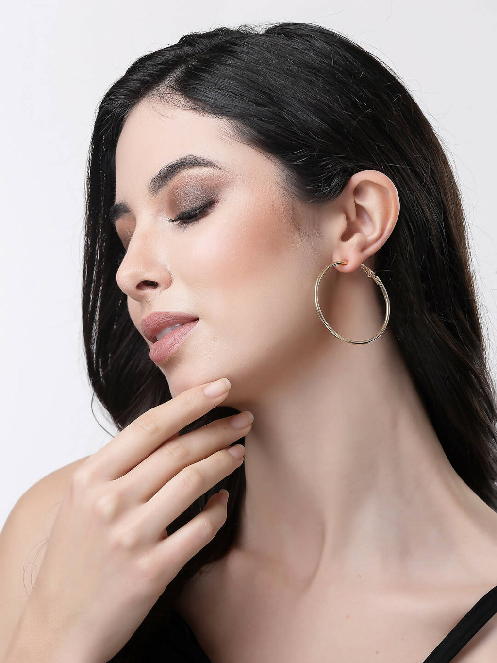 NVR Women Gold-Toned Geometric Hoop Earrings | Grocsy
