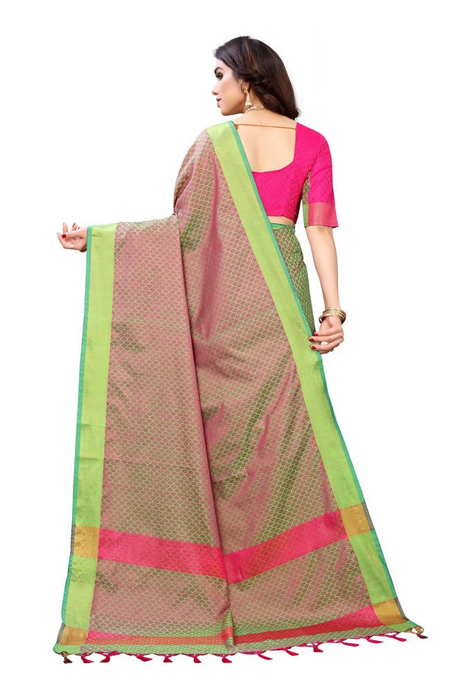 Vamika Banarasi Jacquard Weaving Green Saree | Grocsy