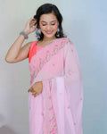 Vamsee Rashmika Baby Pink Georgette Saree | Grocsy