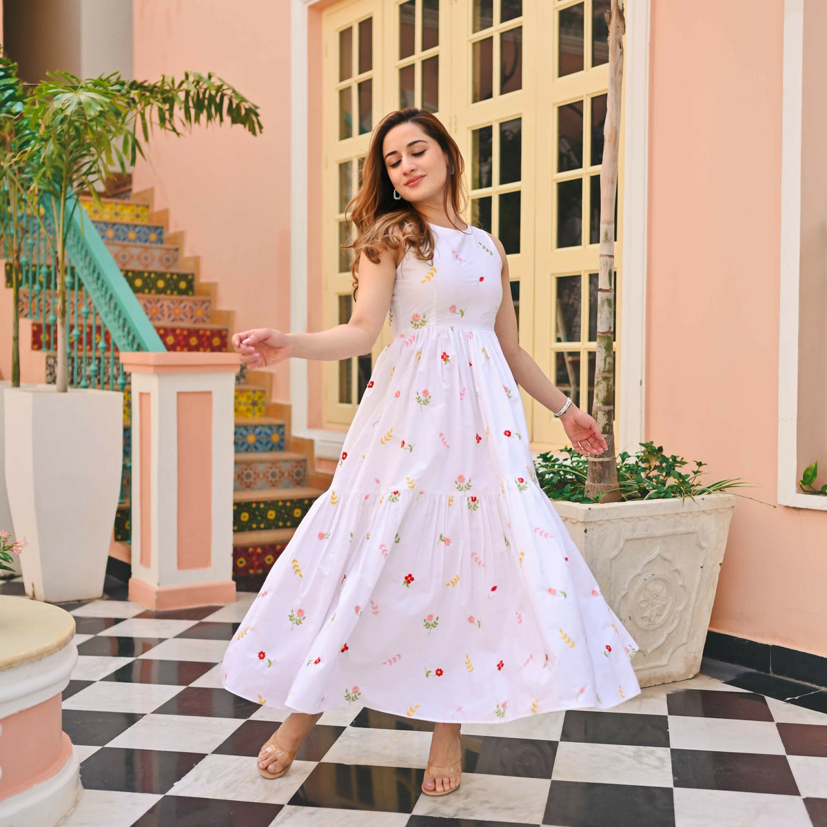 The52 Women's Gorgeous Thread work Cotton Rayon Fabric Flared Dress | Grocsy