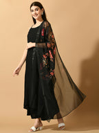 Myshka Women's Black Solid Party Kurta Sets | Grocsy