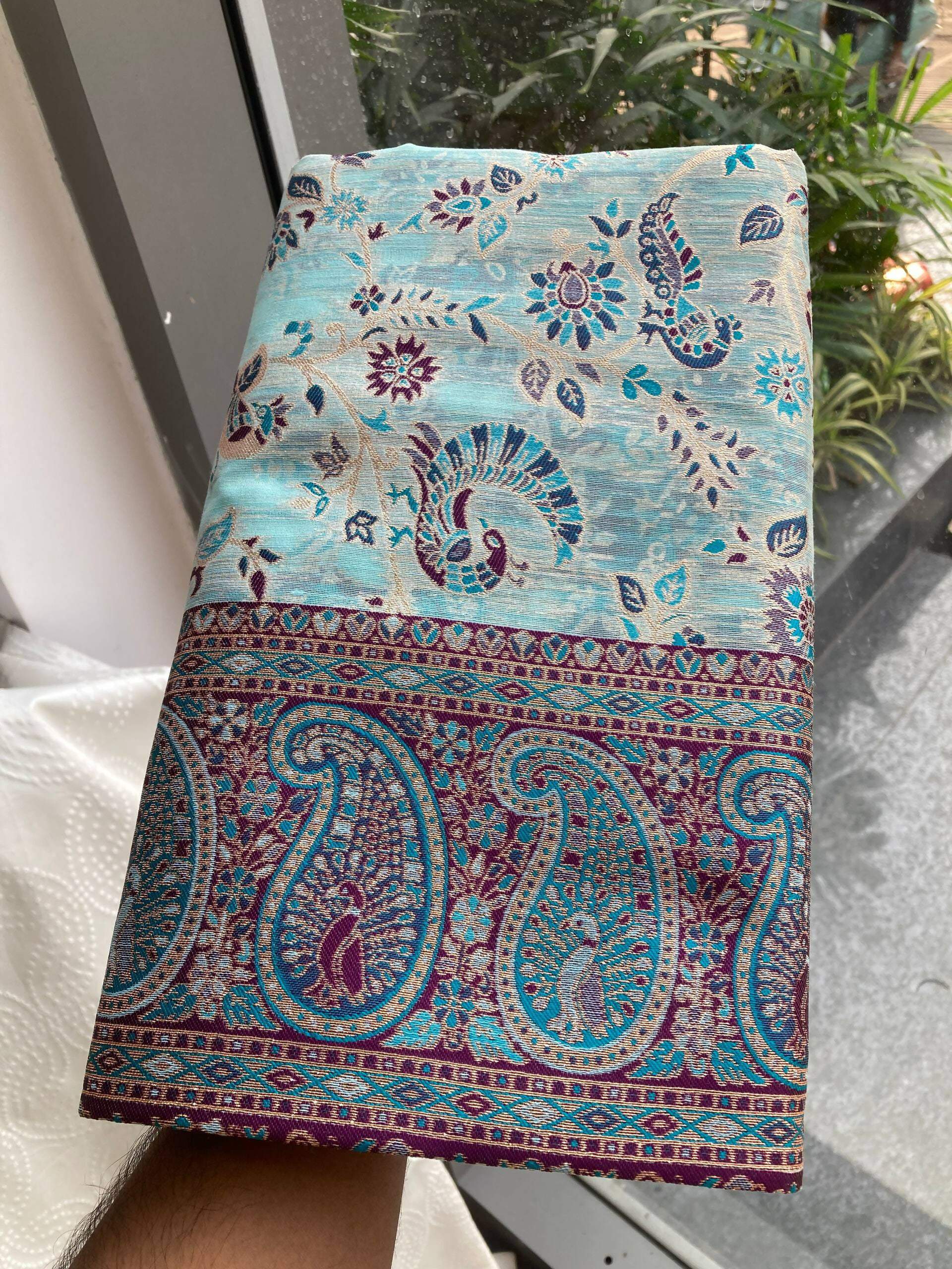 Teeya Creation New Latest Trendy Wedding Wear Pashmina Silk Saree-Blue | Grocsy