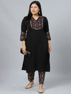 Sztori Plus Size Geometric Printed Shirt Collar Straight Kurta With Trousers | Grocsy