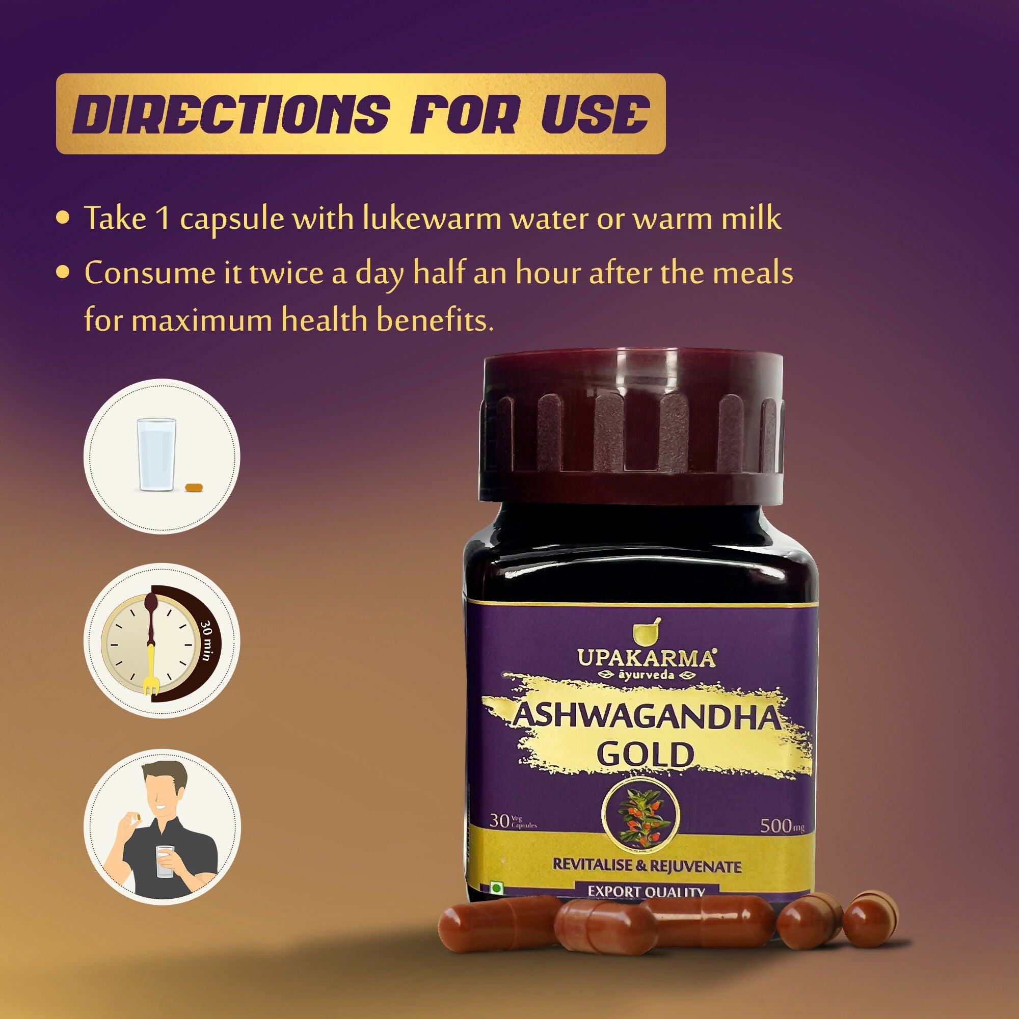 Upakarma Ayurveda Ashwagandha Gold Capsules | Grocsy