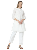 Fab Fashion Pannel White Chiken Kari Co-Ord Set With Round Cut Neck | Grocsy