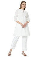 Fab Fashion Pannel White Chiken Kari Co-Ord Set With Round Cut Neck | Grocsy
