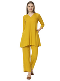 Fab Fashion Mustred Plain Pure Co-Ord Set | Grocsy