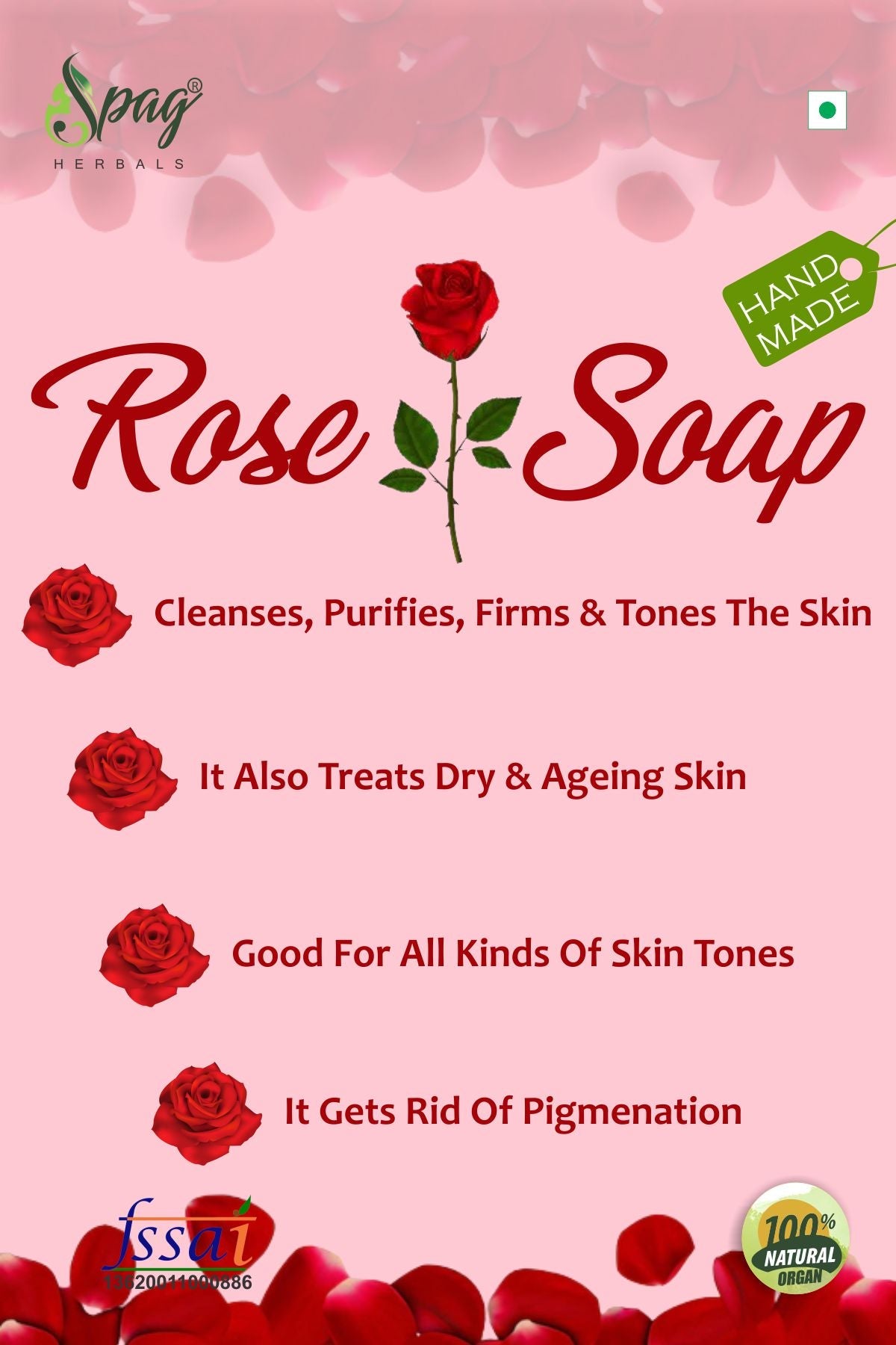 Spag Herbals Rose French Pink Clay Handmade Soap | Grocsy