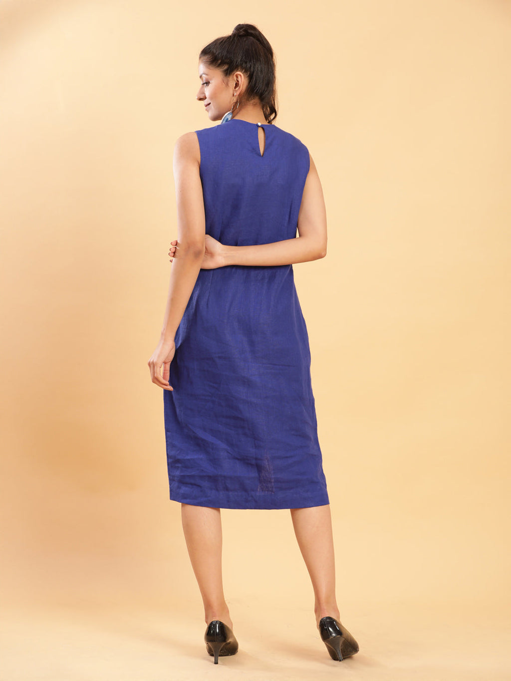 BohoJazz Royal Blue Linen Sheath Dress | Grocsy